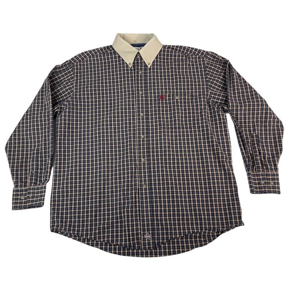 Wrangler PBR Men's Long Sleeve Rodeo Shirt Blue Red Cream Western No Size Tag - Picture 1 of 6